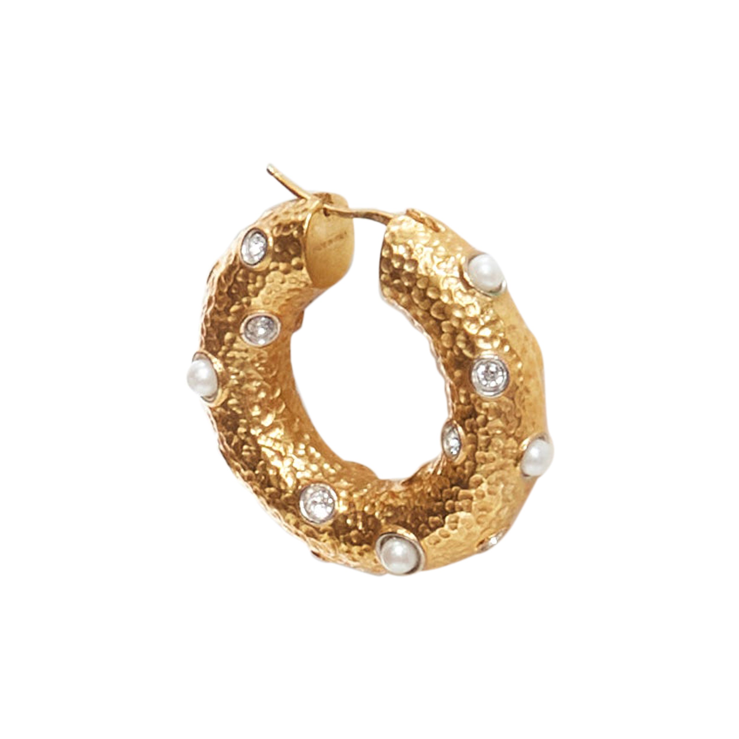 new OLD CELINE Phoebe Philo gold Byzantine crystal pearl hoop medium earrings