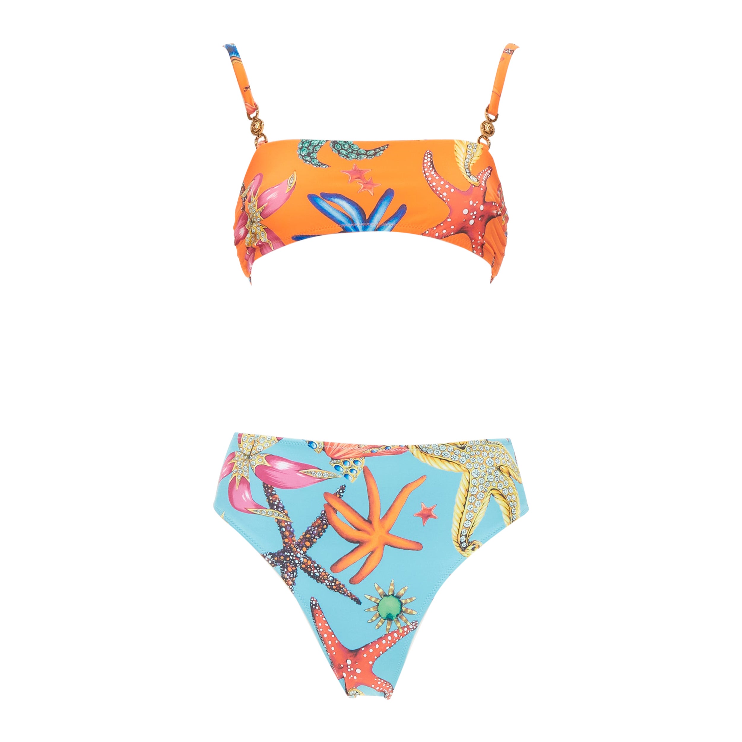 Pygmalion Pretentieloos Schadelijk new VERSACE 2021 Tresor De La Mer orange blue starfish Medusa buckle bikini  M For Sale at 1stDibs