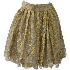 Exceptional Gianni Versace Couture Multi-Tier Flounce Gold Lace Skirt