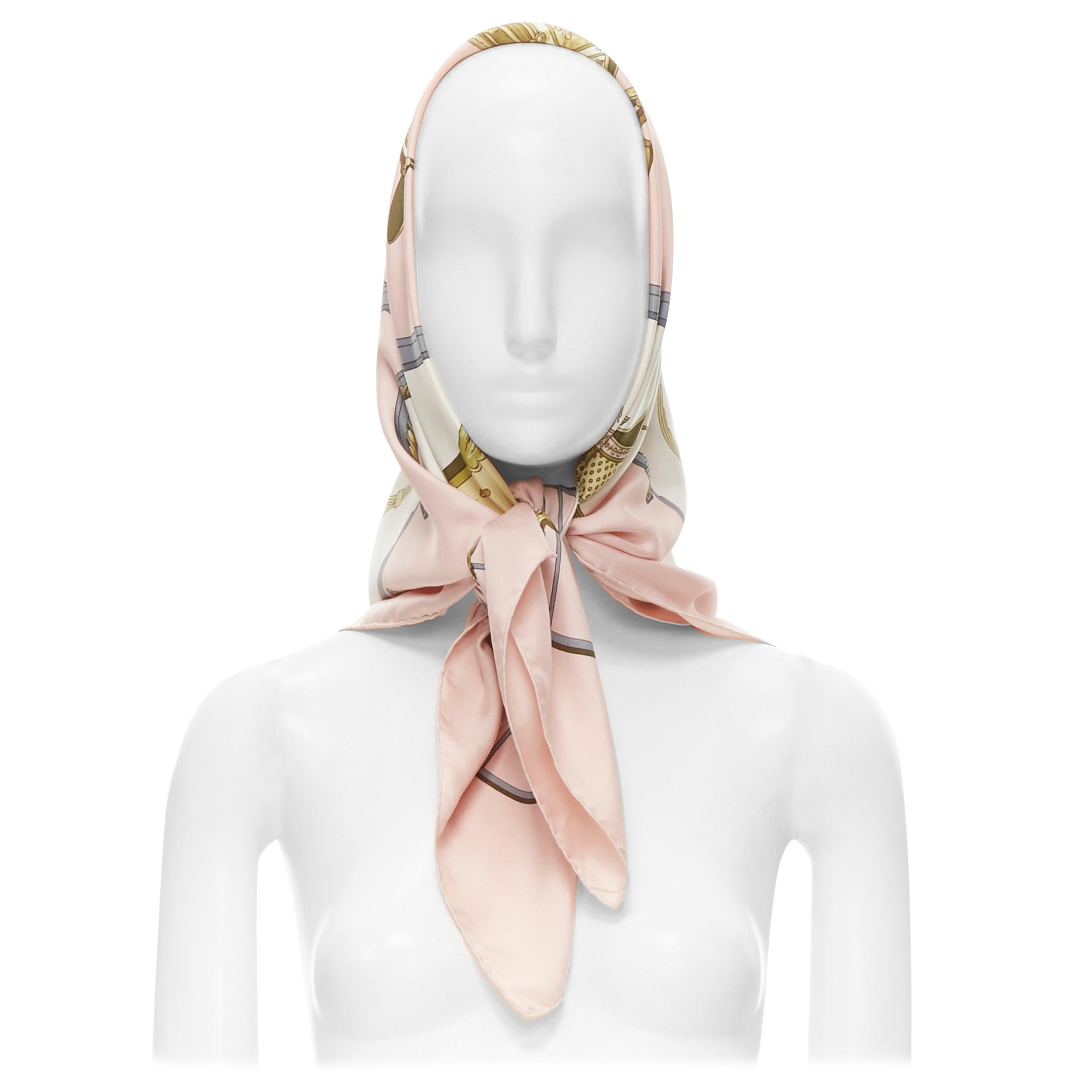 HERMES Phillippe Ledoux 1998 'Springs' pink gold print twill silk scarf