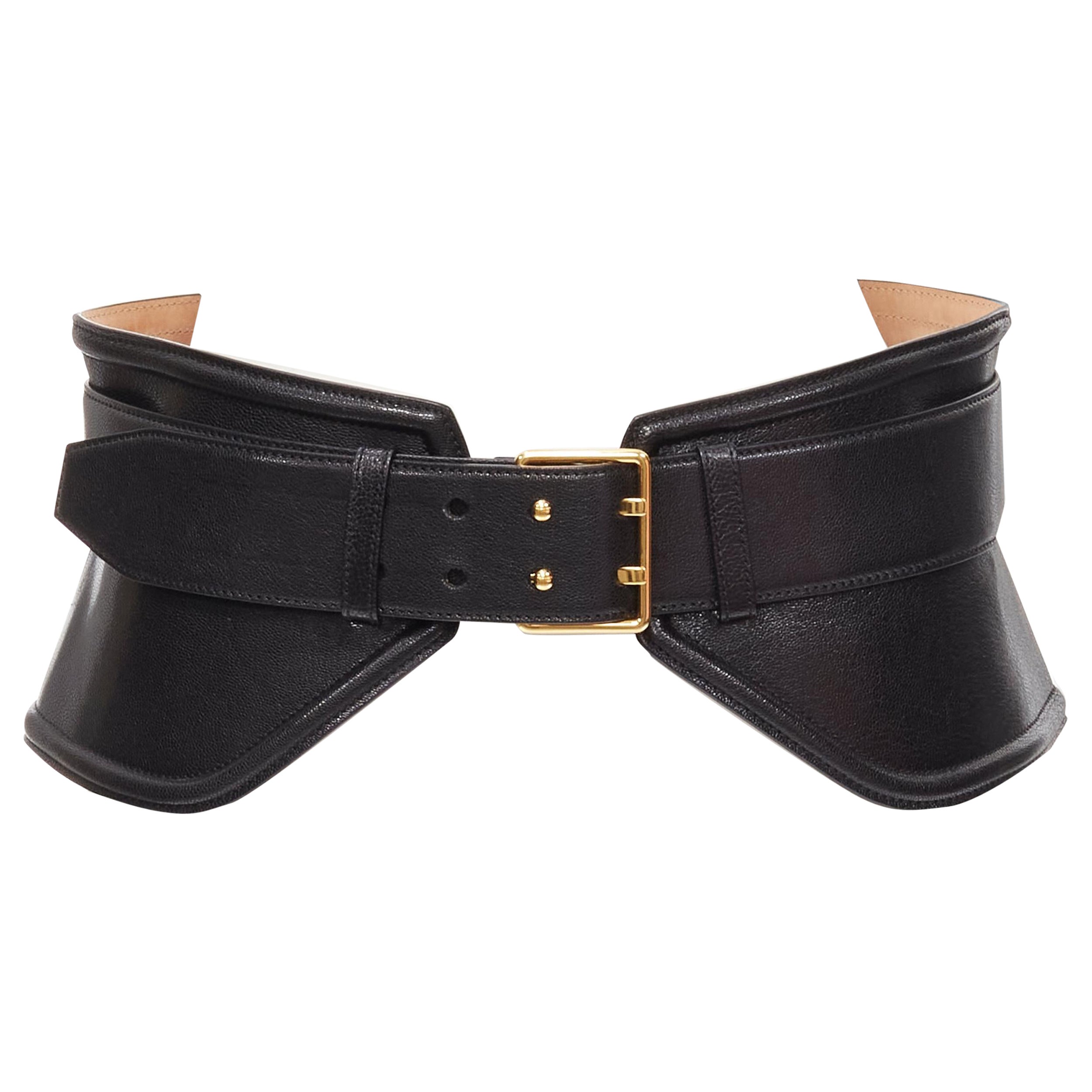 TOM FORD black genuine leather gold buckle peplum statement waist belt 80cm 32" For Sale