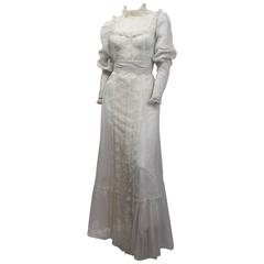 Vintage 70s Victorian Revival Sheer Lace Maxi Dress 