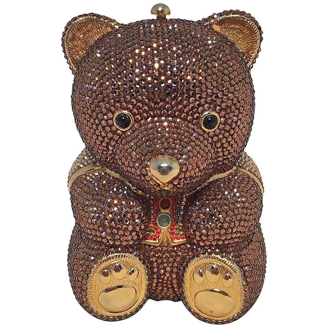 Judith Leiber Swarovksi Crystal Brown Teddy Bear Minaudiere