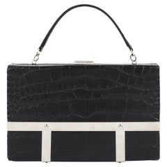 Used ALEXANDER McQUEEN Pre-Fall 2015 Croc Embossed Leather Metal Cage Box Handbag