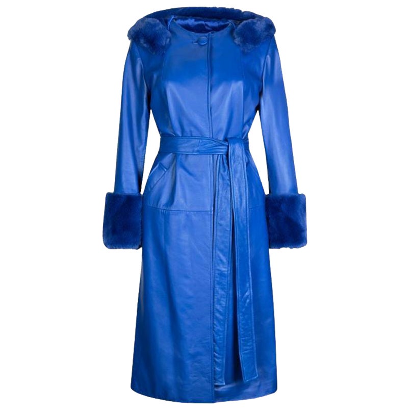 Trench en cuir bleu avec fausse fourrure Verheyen London, taille 12