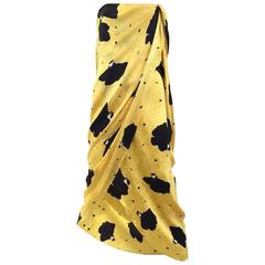 Vintage  Bill Blass Yellow and Black Print Silk Dress