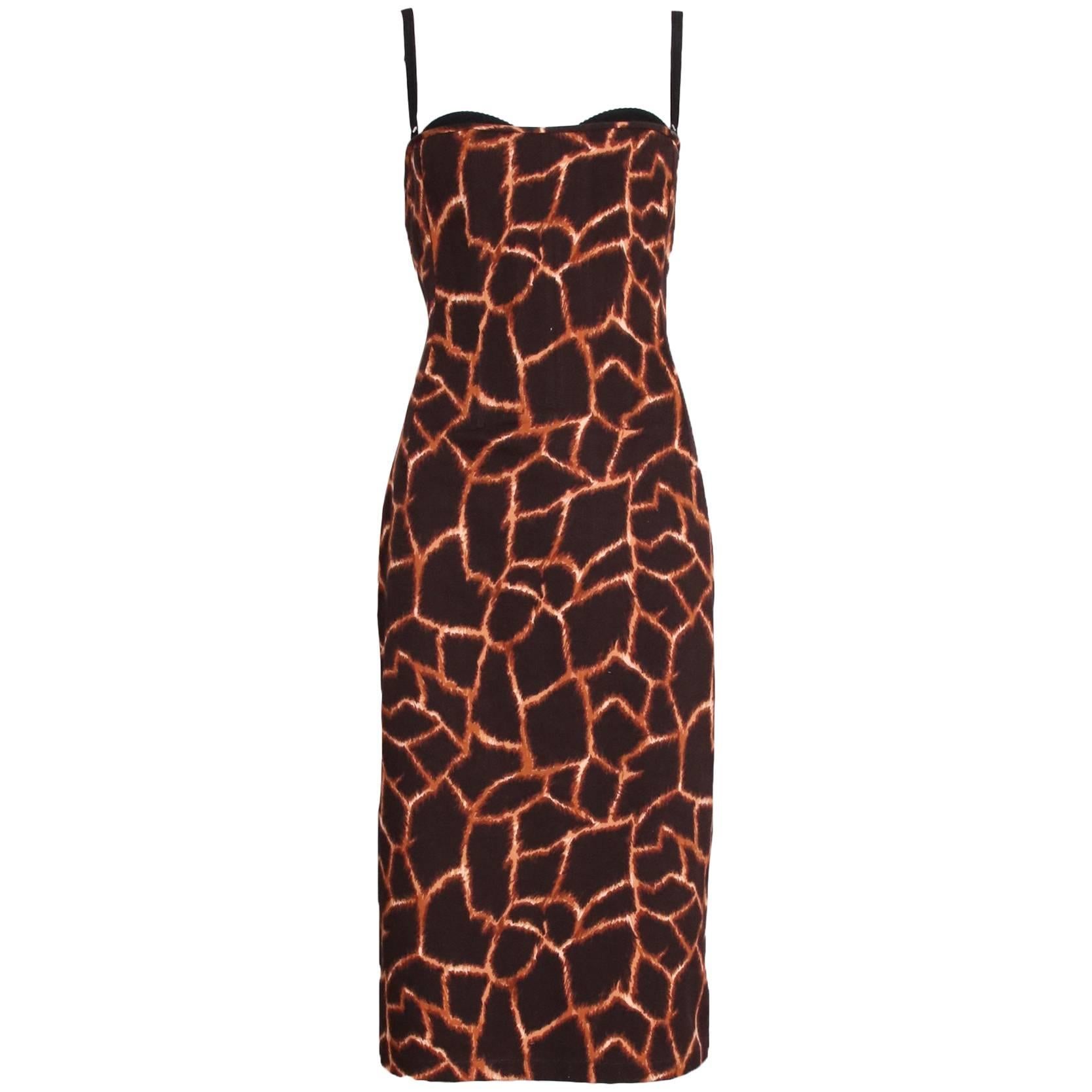 Dolce & Gabbana Giraffe Print Bustier Dress