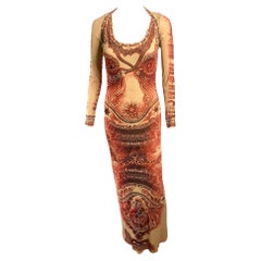 Jean Paul Gaultier Soleil Vintage Tattoo Bodycon Mesh Bolero Kleid 2 Stück Set