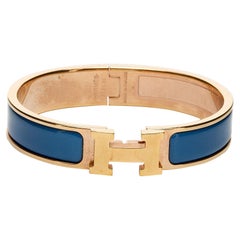 Hermès Clic H Blue Enamel Rose Gold Plated Narrow Bracelet