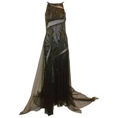 1998 Atelier Versace Black Silk and Fur Wrap Shawl Scarf For Sale at ...