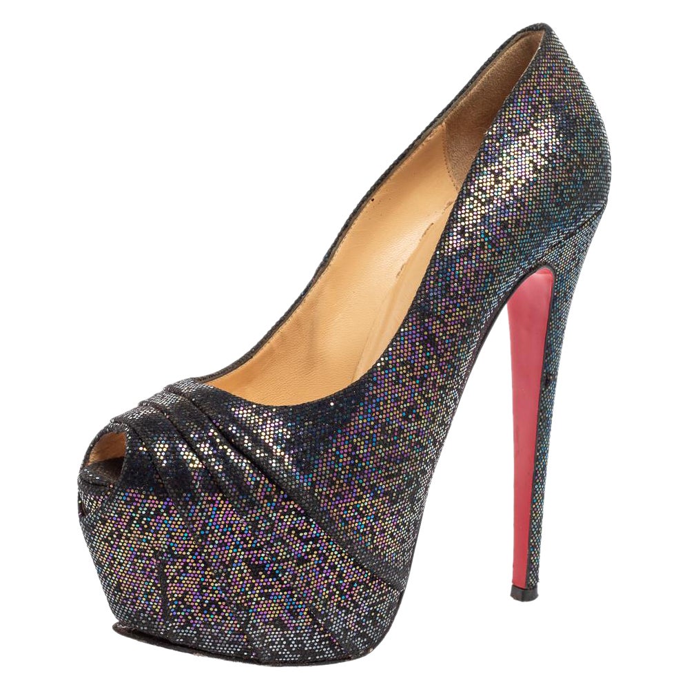 Christian Louboutin Multicolor Glitter Fabric Highness Pumps Size 39.5 For Sale