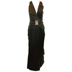 Nwt F/W 1998 Atelier Versace Runway Beaded Black Silk Cargo Top & Skirt Ensemble 1