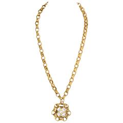 Chanel Crystal & Gold Quilted Chain Link Pendant Necklace 4