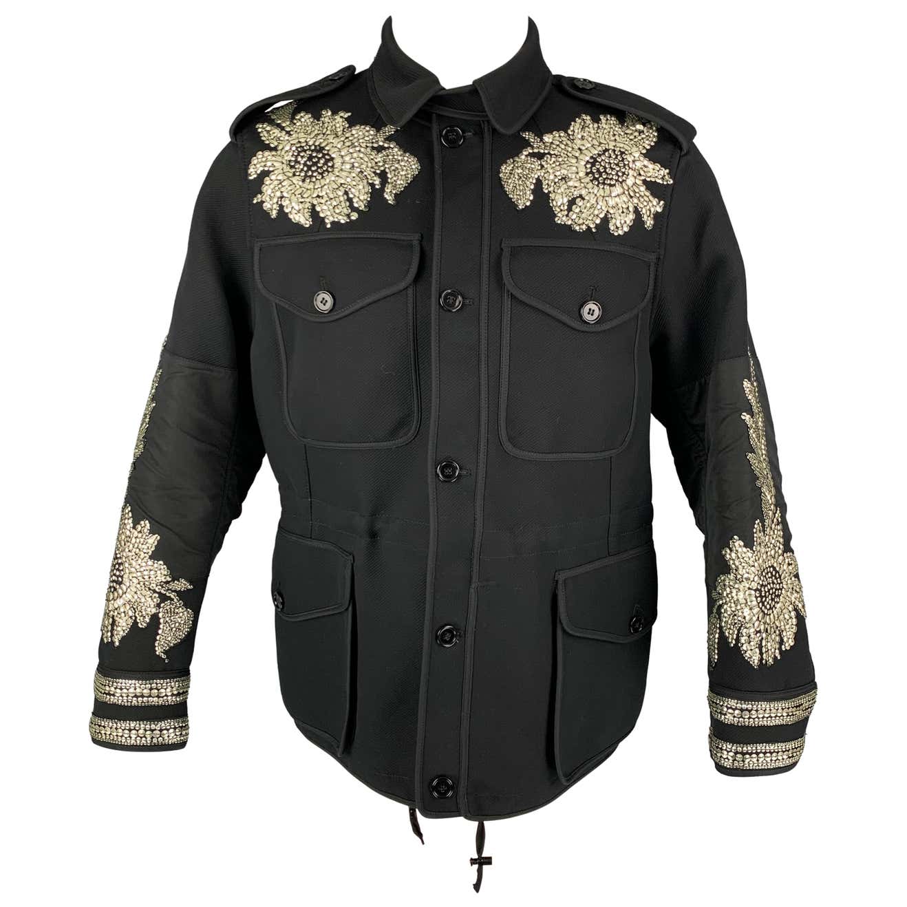 1stdibs.com | ALEXANDER MCQUEEN SS 17 Size 38 Black Silver Floral Military Regalia Coat