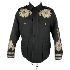 ALEXANDER MCQUEEN SS 17 Größe 38 Schwarz Silber Floral Military Regalia Mantel