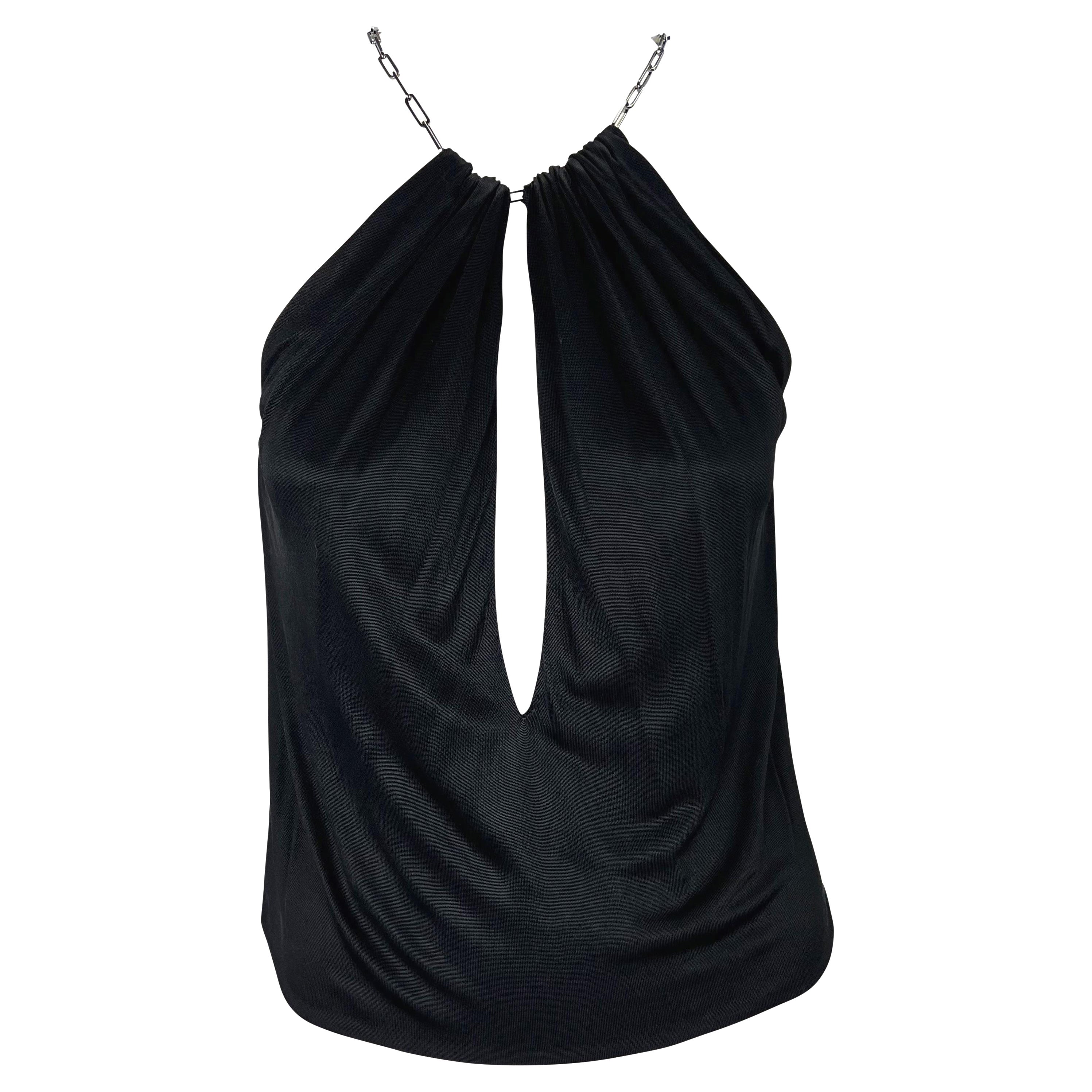 S/S 2000 Gucci by Tom Ford Chain Link Black Viscose Plunge Tank Top For Sale