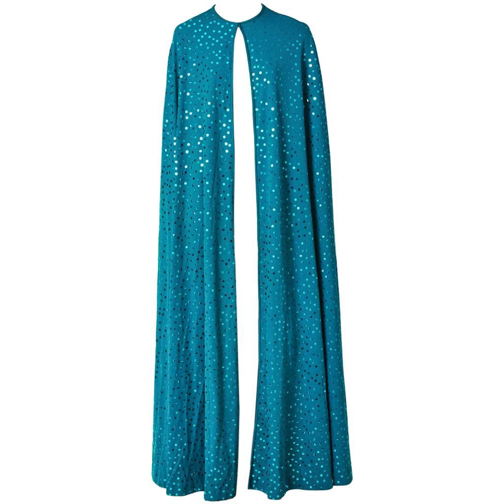 Clovis Ruffin Teal Blue Jersey Sequined Cape