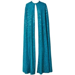 Vintage Clovis Ruffin Teal Blue Jersey Sequined Cape