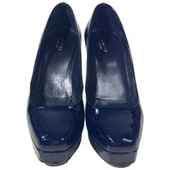 Gucci Navy Square Toed Leather Pumps