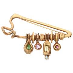 Vintage Patricia Locke Sculptural Glass and Gold Plated Fab Dangle Pin