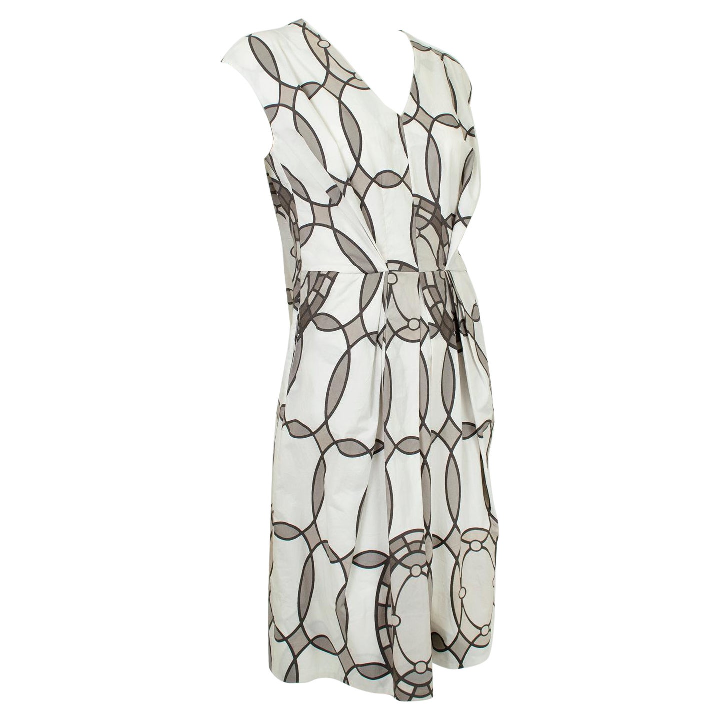 New Marni White, Gray Kaleidoscope Print V Neck Sack Dress – It 36-42 / M, 2000s For Sale