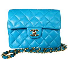 Rare 1990s "Turquoise" Chanel Quilted Leather Mini Shoulder Bag