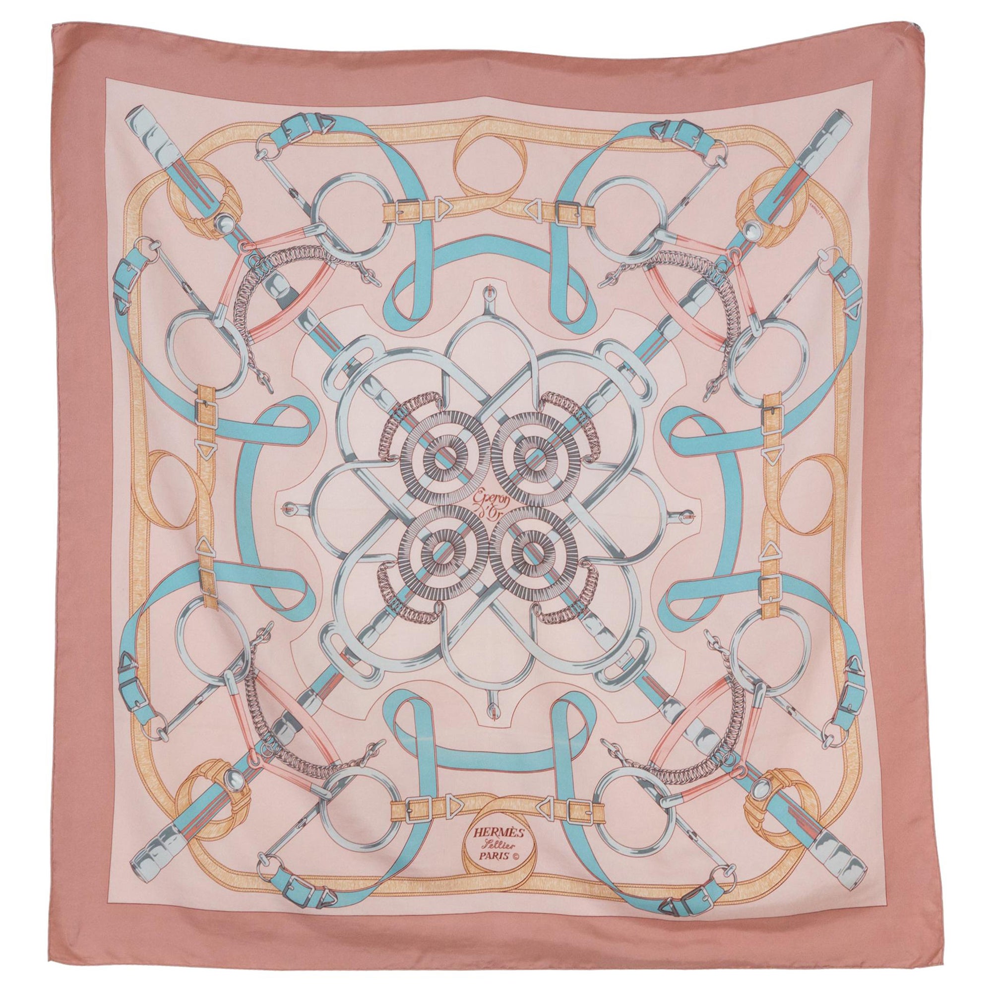 Hermes 1964 Red Etriers by F.de la Perriere Silk Scarf For Sale at 
