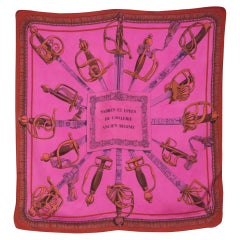 Vintage M.Petard Pink Silk Scarf Sabres et Epees de Cavalerie Ancien Regime 
