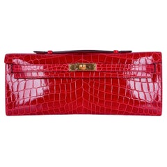 Hermes Kelly Cut Braise Crocodile Clutch Bag Gold Hardware
