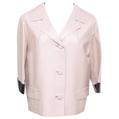 MARNI Jacket Leather Coat Blush Pink Black 3/4 Sleeve Pocket Sz 44 Summer 2014