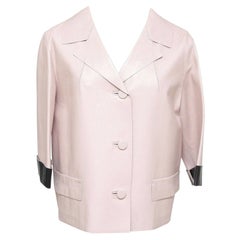 MARNI Chaqueta de cuero Abrigo Blush Pink Negro 3/4 Manga Bolsillo Sz 44 Verano 2014