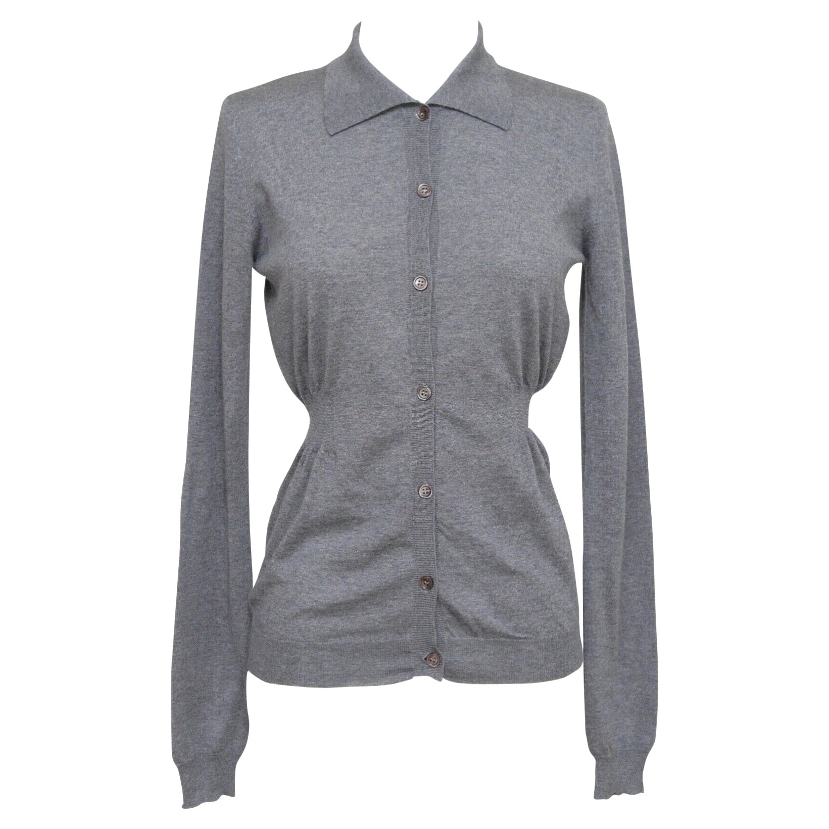 MARNI Sweater Cardigan Knit Top Grey Wool Collar Long Sleeve Button 36