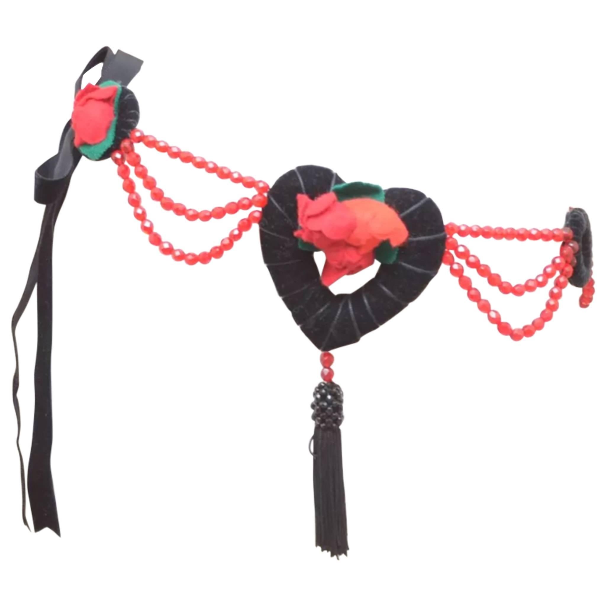 Moschino Heart & Rose Tassel Belt Necklace For Sale