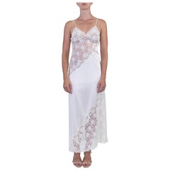 Vintage 1970S Cream Polyester Tricot Jersey & Lace Slip