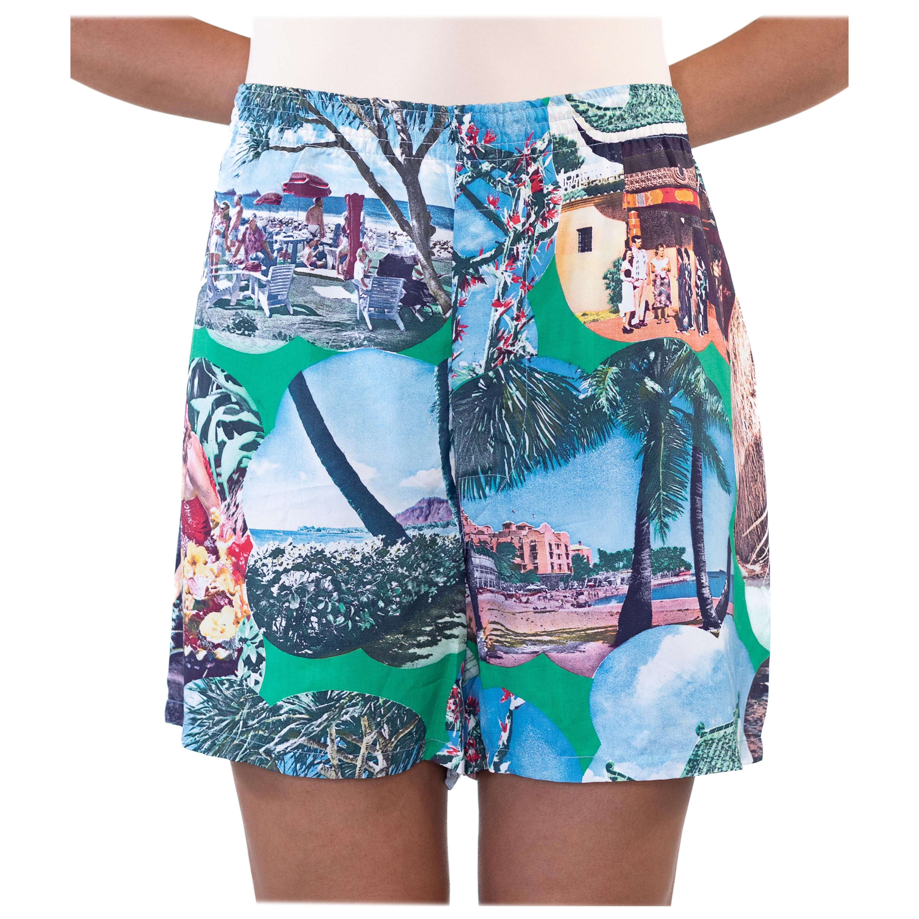 1940S COOPERS Scenic Photo Beach Print Aloha Pin-Up Girl Shorts