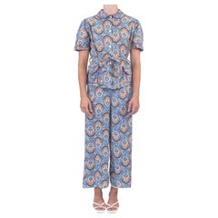 1940S Blue Cold Rayon Paisley Pajamas