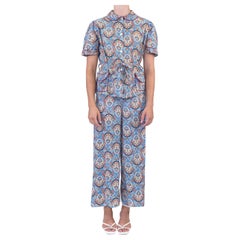 Pajamas en rayonne bleue à motif cachemire des années 1940