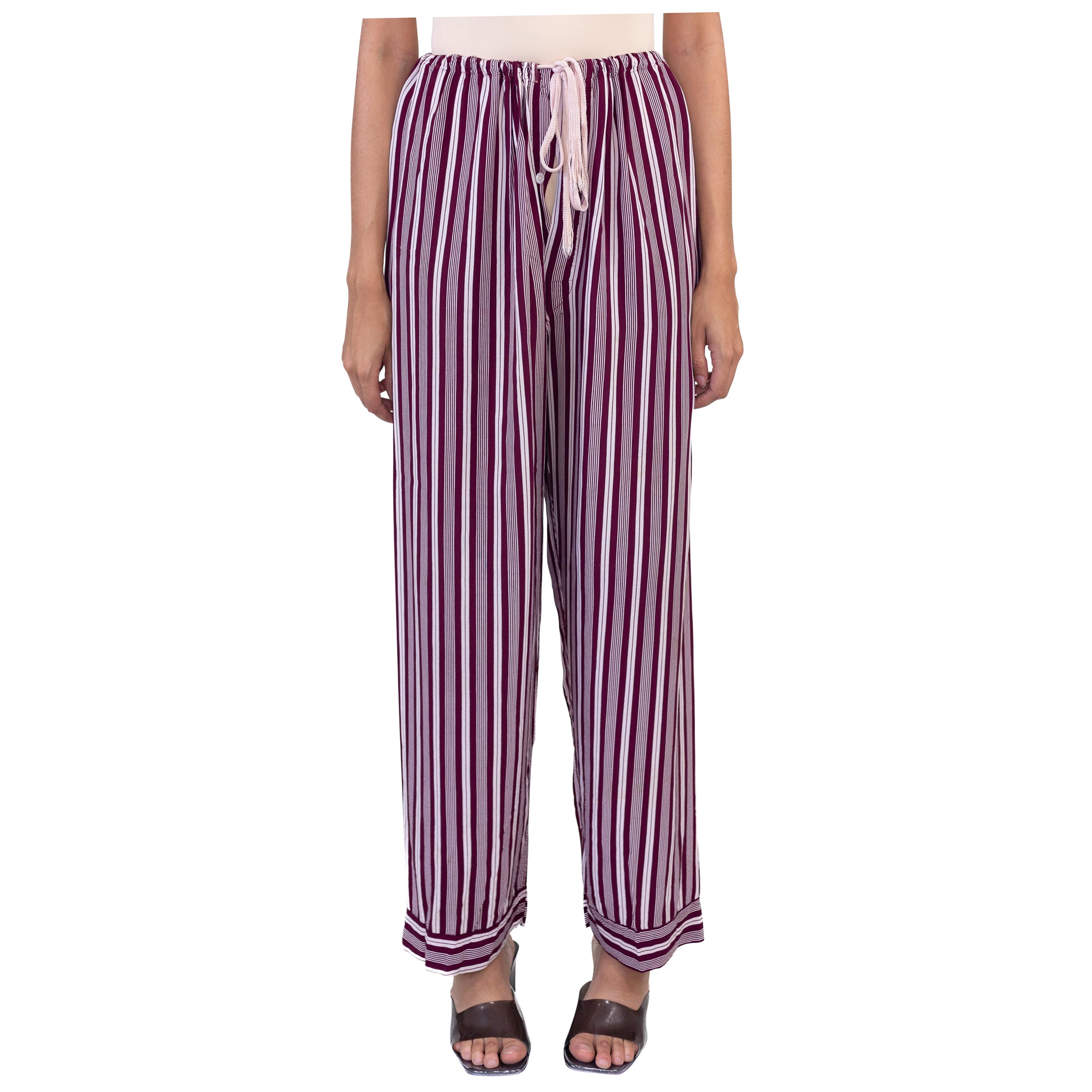 1940S Burgundy Striped Rayon Pajama Pants For Sale