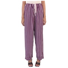 Pantalon pyjama en rayonne rayé bourgogne des années 1940