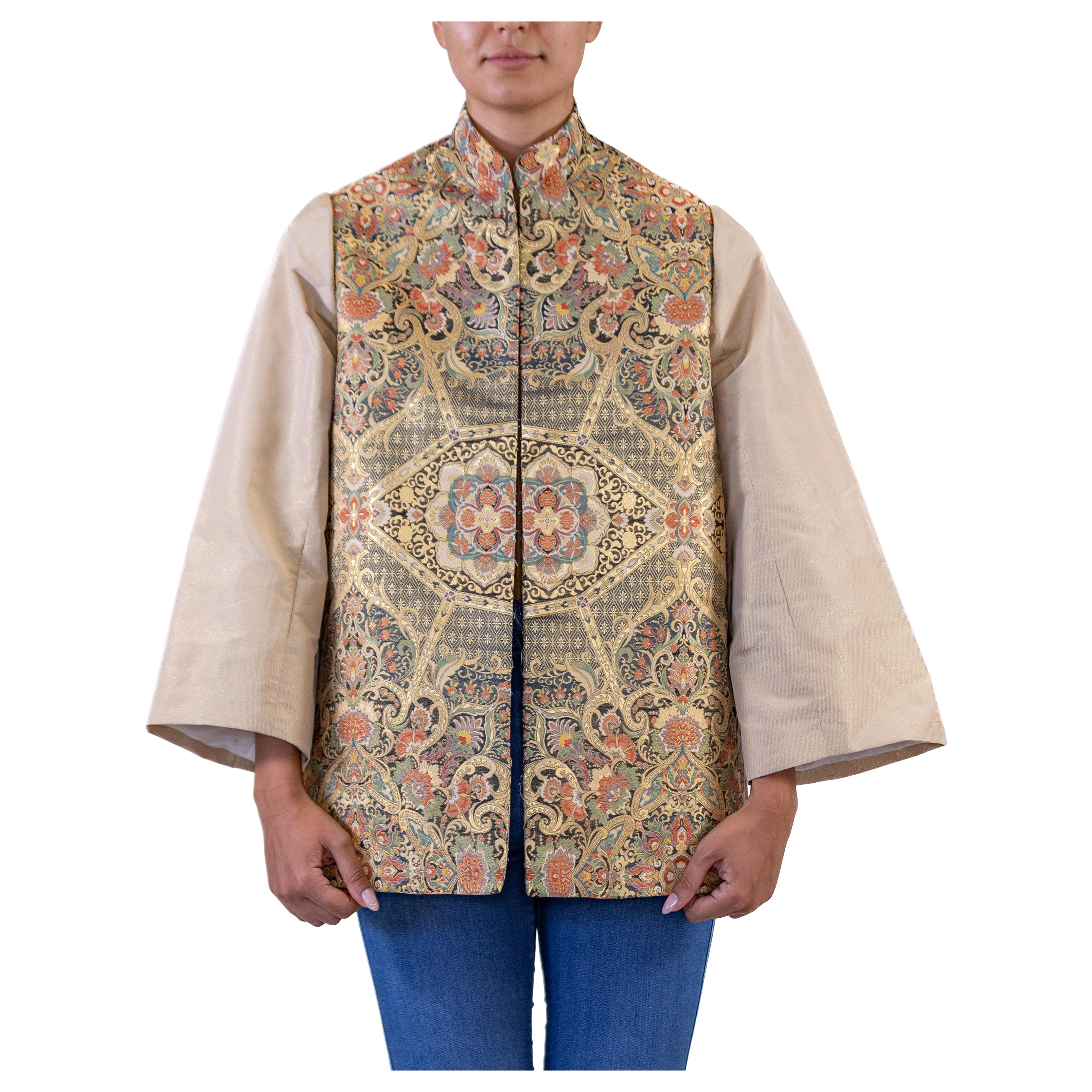The Collective Morphew Gold Metallic Silk Japanese Obi Brocade Jacket (veste de brocart en soie japonaise métallisée) en vente