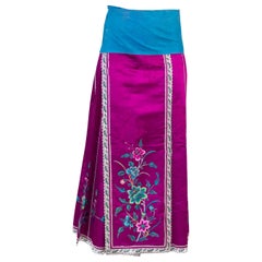 Victorian Fuchia Hand Embroidered Silk Jacquard Chinese Wrap Skirt