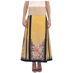 Victorian Yellow Hand Embroidered Silk Antique Chinese Skirt