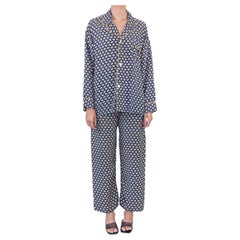 1940er Pleetway Marineblaue Kalt Rayon Paisley Print Herren Pyjamas