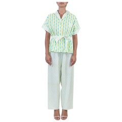 Pajamas Sleep Tite en coton vert citron et bleu des années 1960