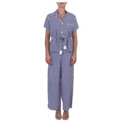 Vintage 1940S Lewis Frimel Co Blue & White Cold Rayon Polka Dot Print Pajamas