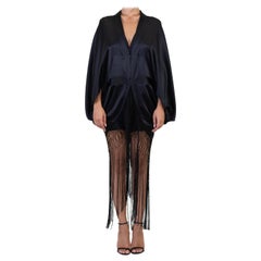 MORPHEW COLLECTION Black Silk Charmeuse Cocoon With Fringe