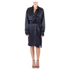 MORPHEW COLLECTION Black Silk Charmeuse Oversized Button Down Shirt Dress