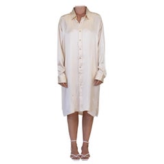 MORPHEW COLLECTION Champagne Silk Charmeuse Oversized Button Down Shirt Dress
