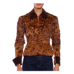 1950S Golden Brown Silk Net & Taffeta Featherd Jacket With Velvet