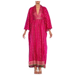 MORPHEW COLLECTION Pink Metallic Silk Kaftan Made From Vintage Saris